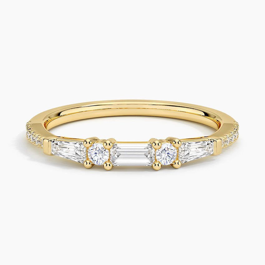 Aneesa Baguette and Round Diamond Ring Yellow Gold 18k Wedding Band