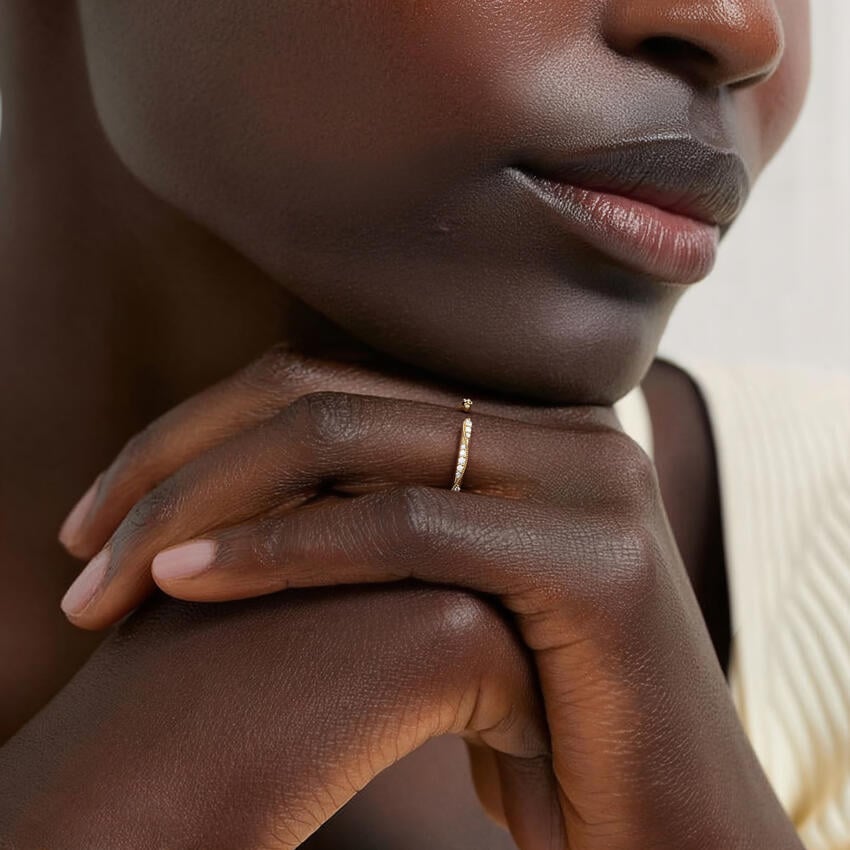 Camellia Milgrain Diamond Open Ring Yellow Gold 18k Wedding Band