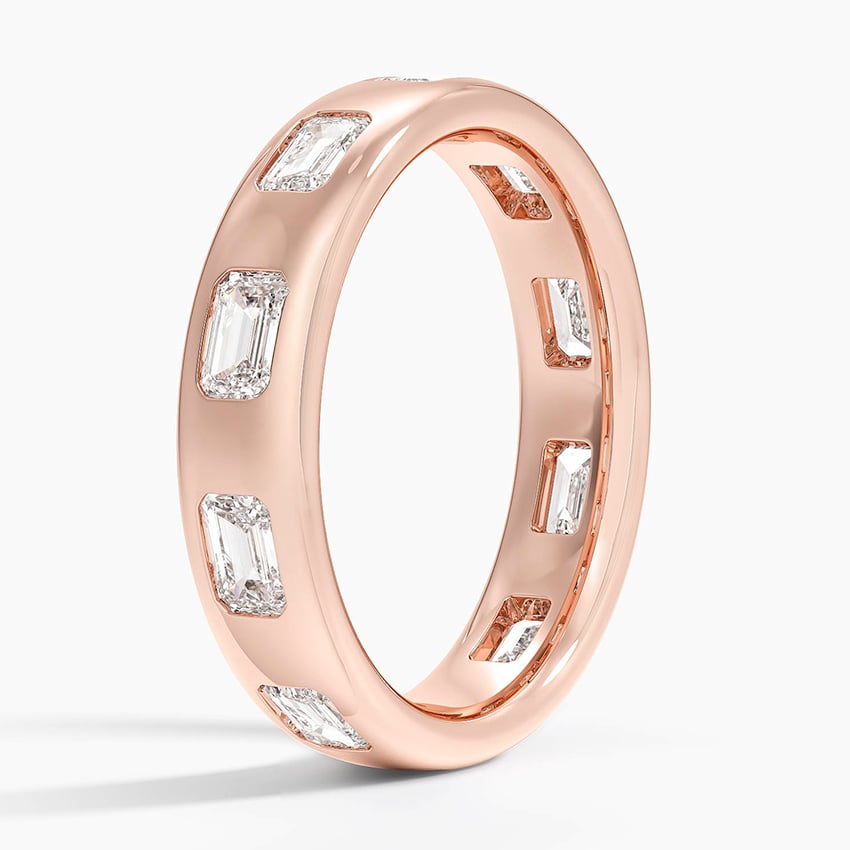 Chloe Flush Set Emerald Cut 4.5mm Diamond Ring Rose Gold 18k Wedding Band