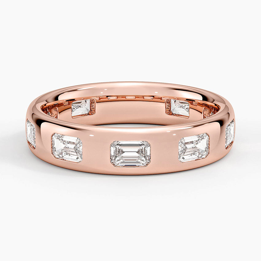 Chloe Flush Set Emerald Cut 4.5mm Diamond Ring Rose Gold 18k Wedding Band