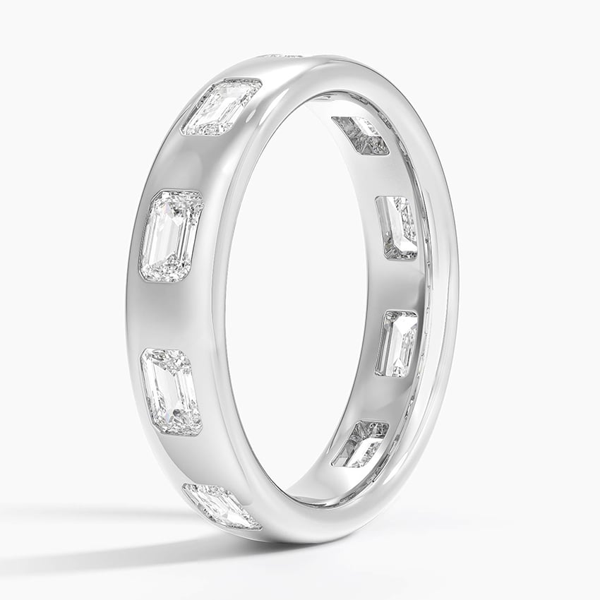 Chloe Flush Set Emerald Cut 4.5mm Diamond Ring Platinum Wedding Band