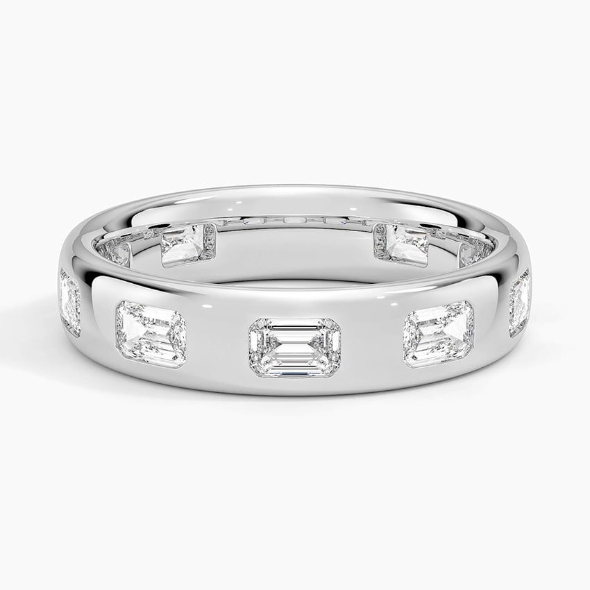 Chloe Flush Set Emerald Cut 4.5mm Diamond Ring Platinum Wedding Band