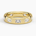 Chloe Flush Set Emerald Cut 4.5mm Diamond Ring Yellow Gold 18k Wedding Band
