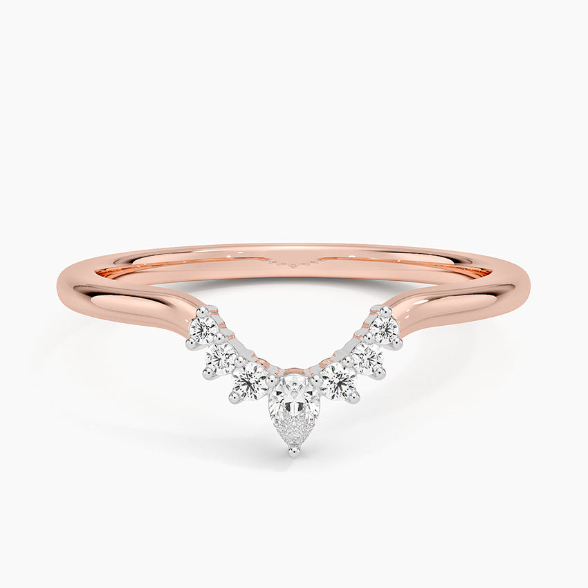 Mixed Metal Lunette Diamond Ring Rose Gold 18k Wedding Band