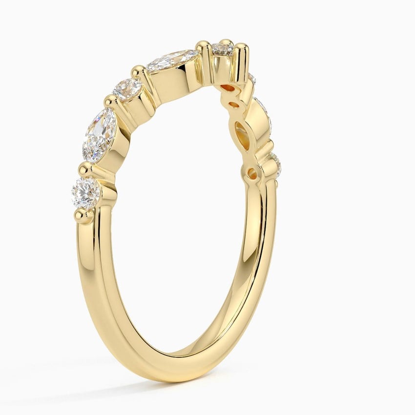 Curved Versailles Diamond Ring Yellow Gold 18k Wedding Band