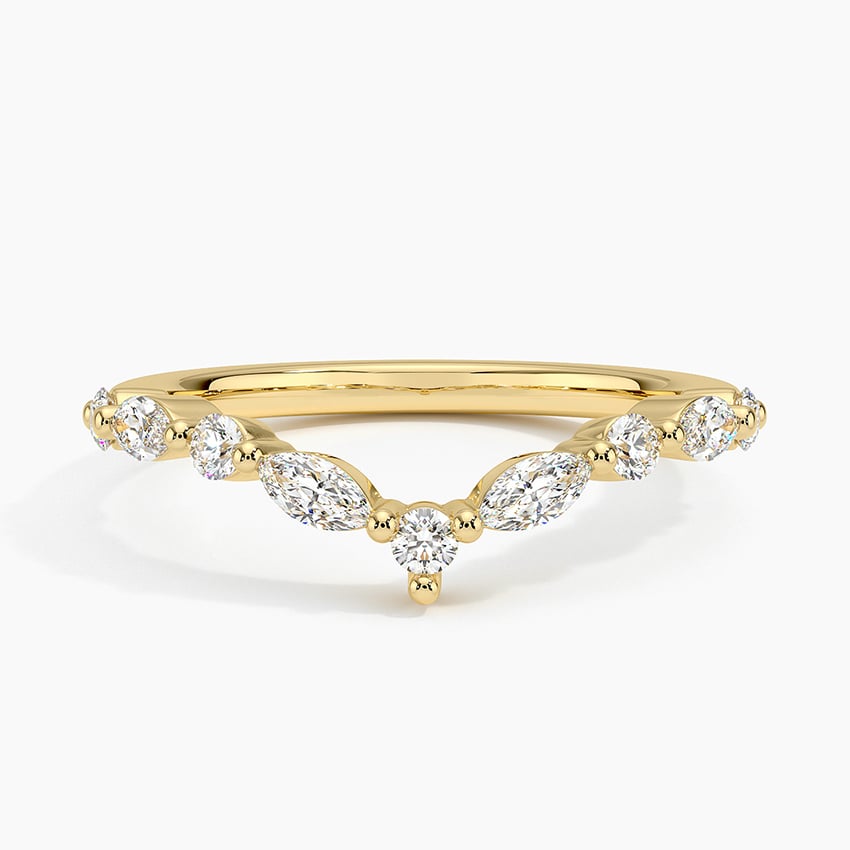 Curved Versailles Diamond Ring Yellow Gold 18k Wedding Band