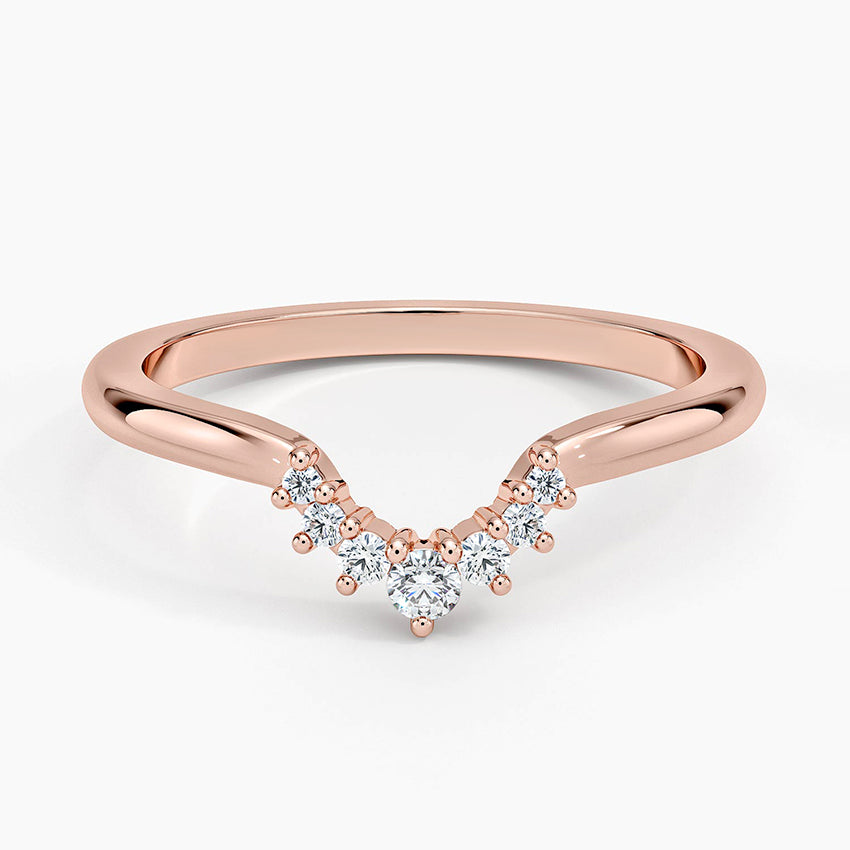 Lunette Contour Round Diamond Ring Rose Gold 18k Wedding Band