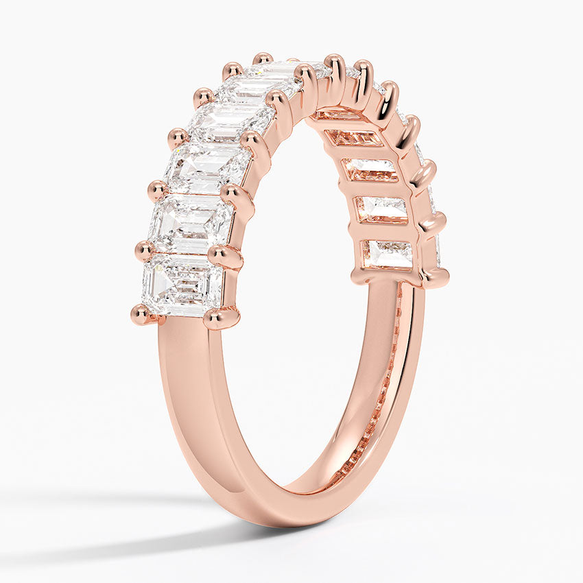 Emerald Cut Diamond Ring Rose Gold 18k Wedding Band