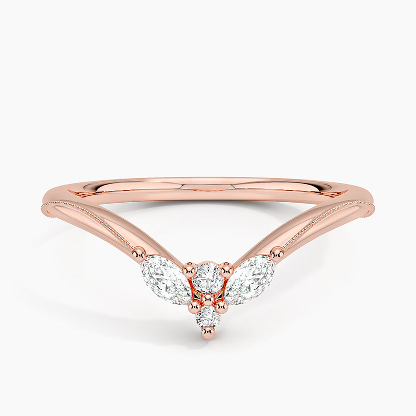 Camellia Milgrain Contoured Diamond Ring Rose Gold 18k Wedding Band