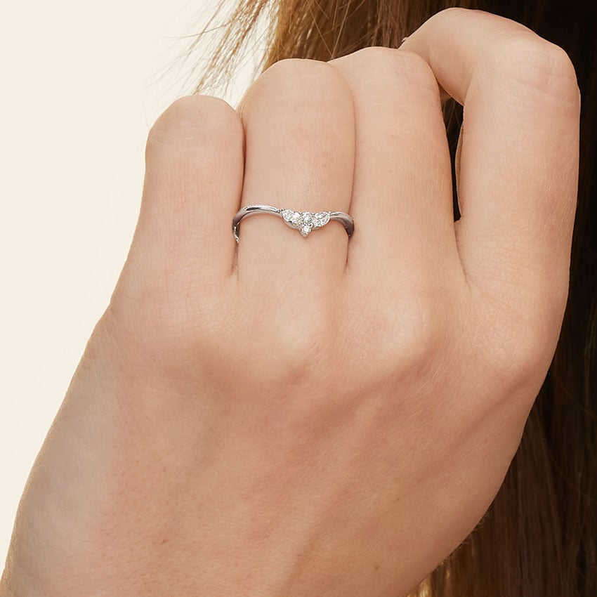 Camellia Milgrain Contoured Diamond Ring Platinum Wedding Band