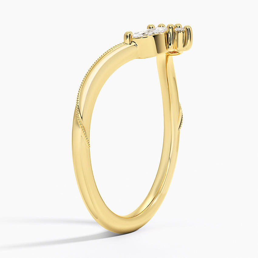 Camellia Milgrain Contoured Diamond Ring Yellow Gold 18k Wedding Band