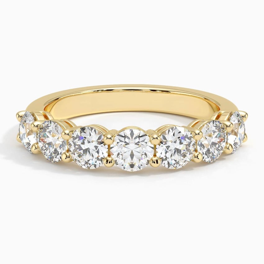 Round Seven Stone Diamond Ring (1 1/2 ct. tw.) Yellow Gold 18k Wedding Band
