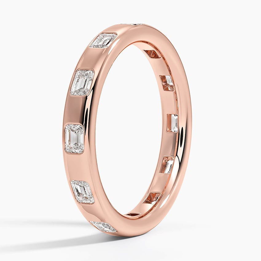 Chloe Flush Set Emerald Cut 3.2mm Lab Diamond Ring Rose Gold 18k Eternity Band