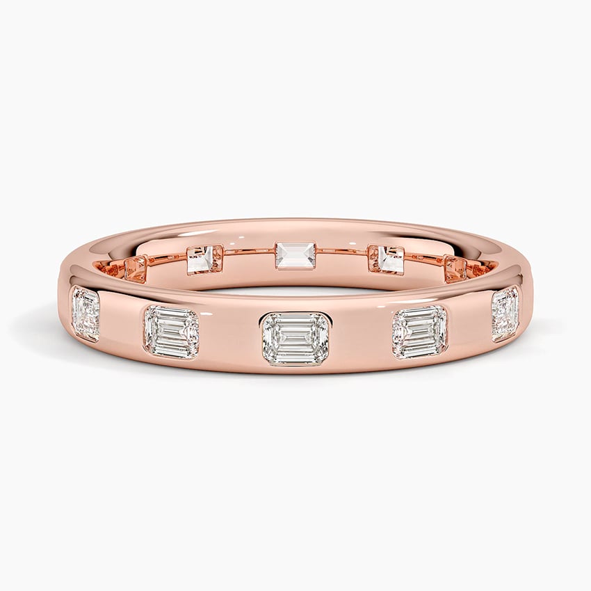 Chloe Flush Set Emerald Cut 3.2mm Lab Diamond Ring Rose Gold 18k Eternity Band