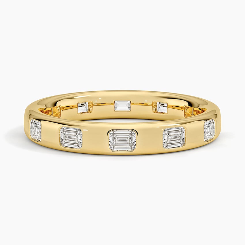 Chloe Flush Set Emerald Cut 3.2mm Lab Diamond Ring Yellow Gold 18k Eternity Band