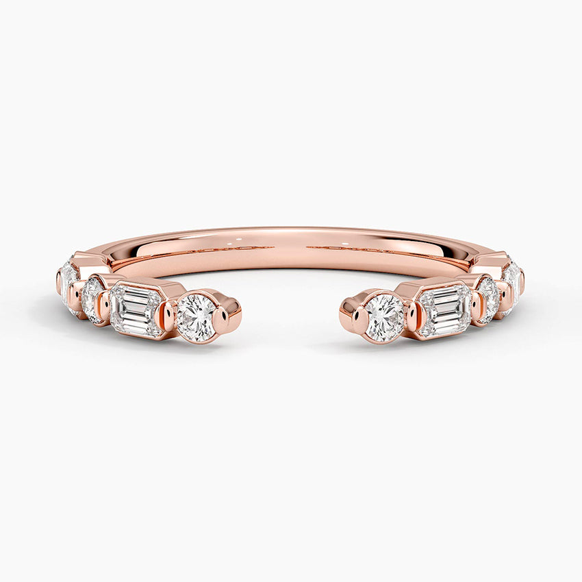 Kensington Emerald Cut and Round Diamond Open Ring (1/2 ct. tw.) Rose Gold 18k Wedding Band