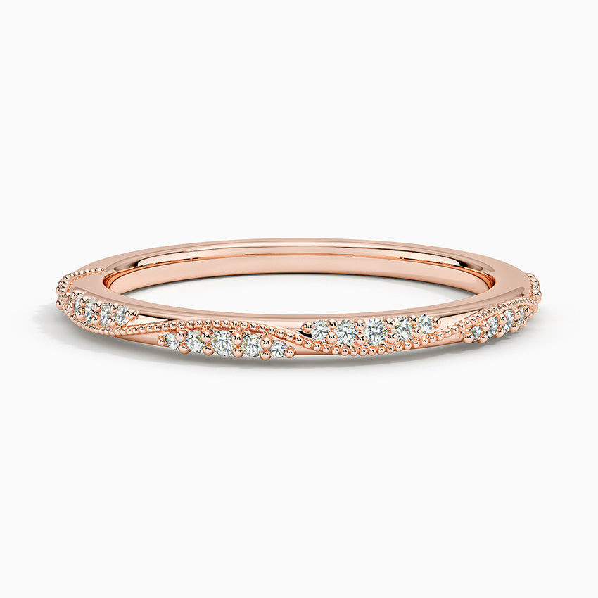 Camellia Milgrain 1.5mm Diamond Ring Rose Gold 18k Wedding Band
