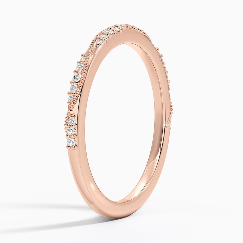 Camellia Milgrain 1.5mm Diamond Ring Rose Gold 18k Wedding Band