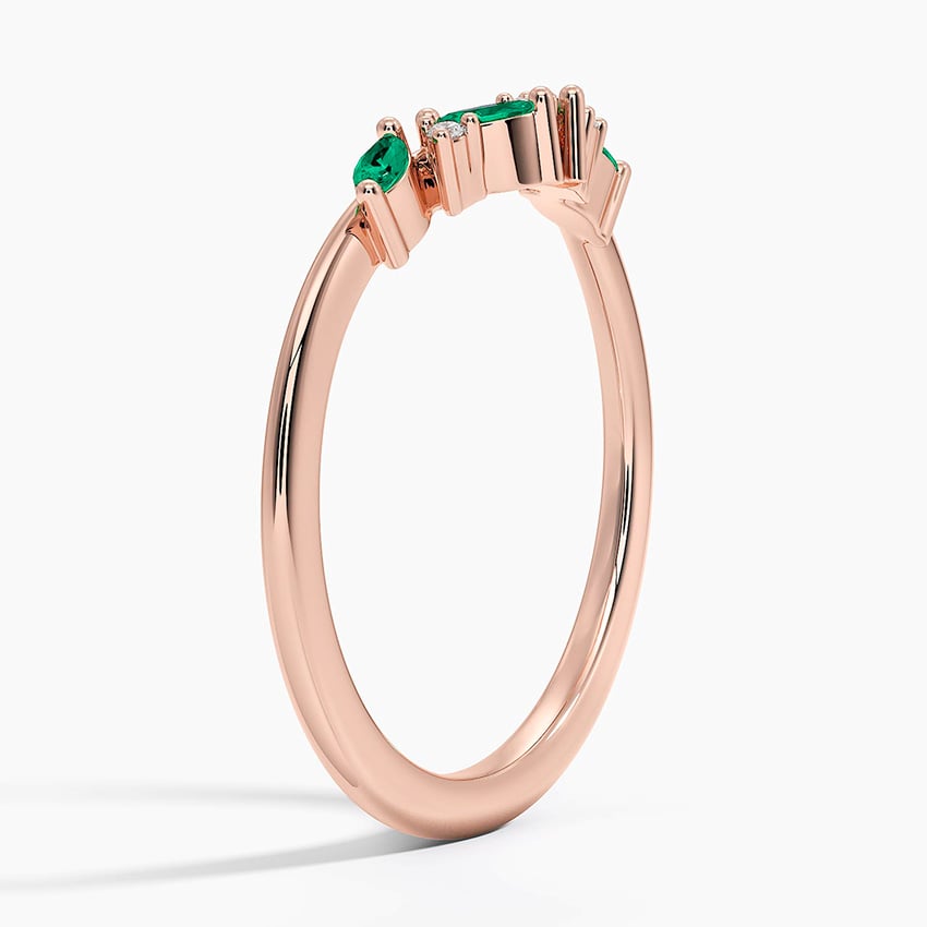 Yvette Lab Emerald and Diamond Ring Rose Gold 18k Wedding Band