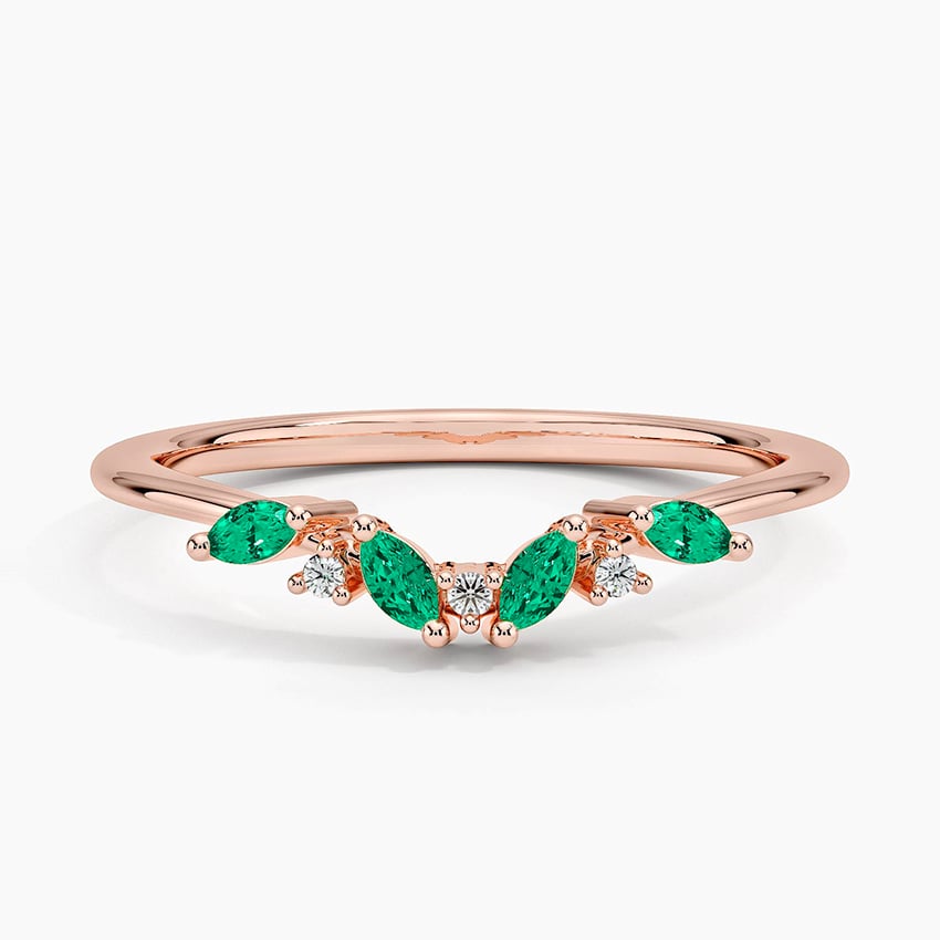 Yvette Lab Emerald and Diamond Ring Rose Gold 18k Wedding Band