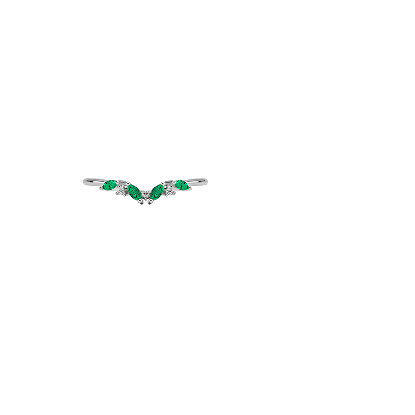 Yvette Lab Emerald and Diamond Ring Platinum Wedding Band