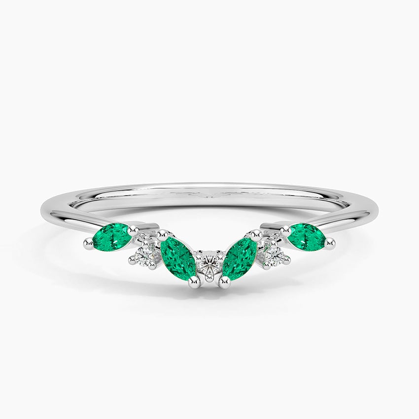 Yvette Lab Emerald and Diamond Ring Platinum Wedding Band