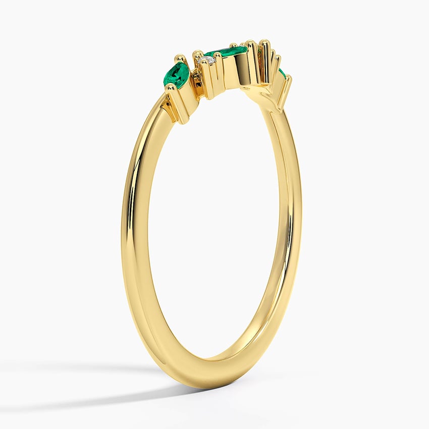 Yvette Lab Emerald and Diamond Ring Yellow Gold 18k Wedding Band