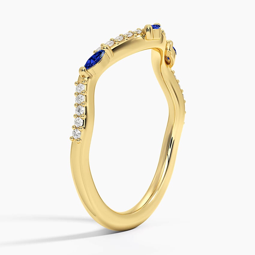 Luxe Willow Curved Sapphire and Diamond Ring Yellow Gold 18k Wedding Band