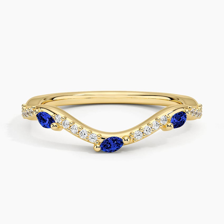 Luxe Willow Curved Sapphire and Diamond Ring Yellow Gold 18k Wedding Band