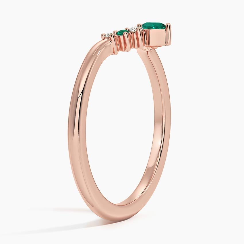 Lunette Lab Emerald and Diamond Contoured Ring Rose Gold 18k Wedding Band