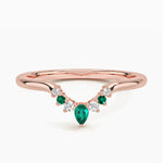 Lunette Lab Emerald and Diamond Contoured Ring Rose Gold 18k Wedding Band
