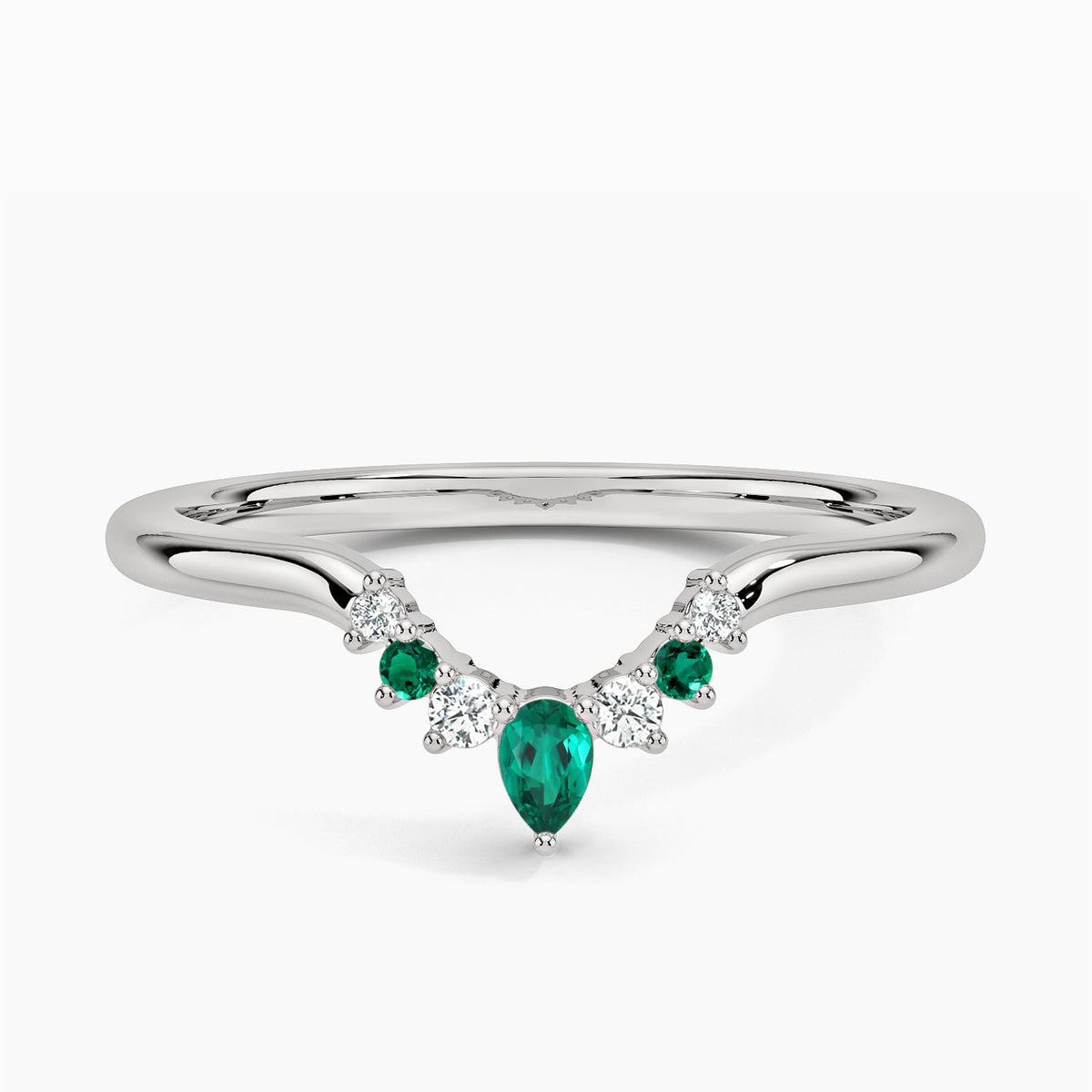 Lunette Lab Emerald and Diamond Contoured Ring Platinum Wedding Band