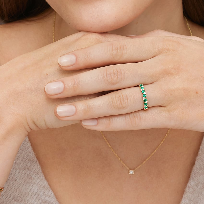 Olivetta Lab Emerald and Diamond Ring Rose Gold 18k Wedding Band