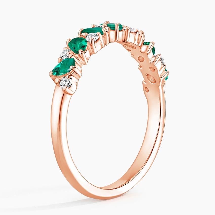 Olivetta Lab Emerald and Diamond Ring Rose Gold 18k Wedding Band