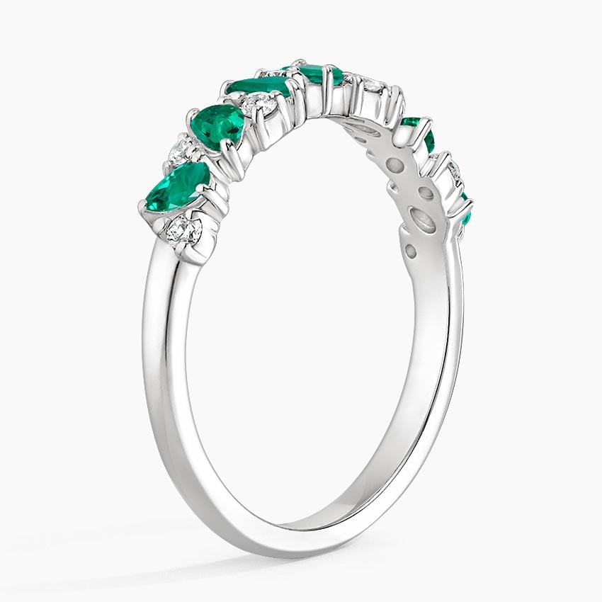 Olivetta Lab Emerald and Diamond Ring Platinum Wedding Band