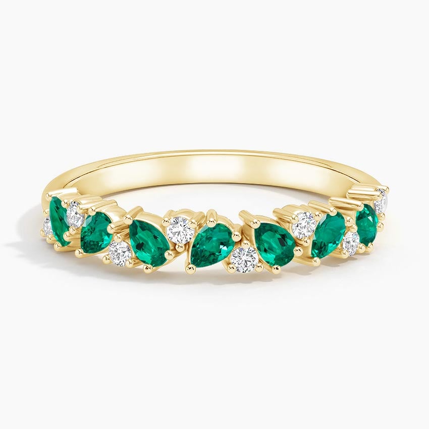 Olivetta Lab Emerald and Diamond Ring Yellow Gold 18k Wedding Band