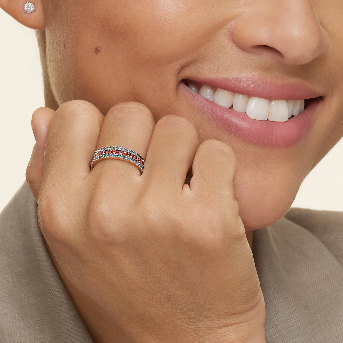 Luxe Ballad London Blue Topaz Ring Rose Gold 18k Wedding Band