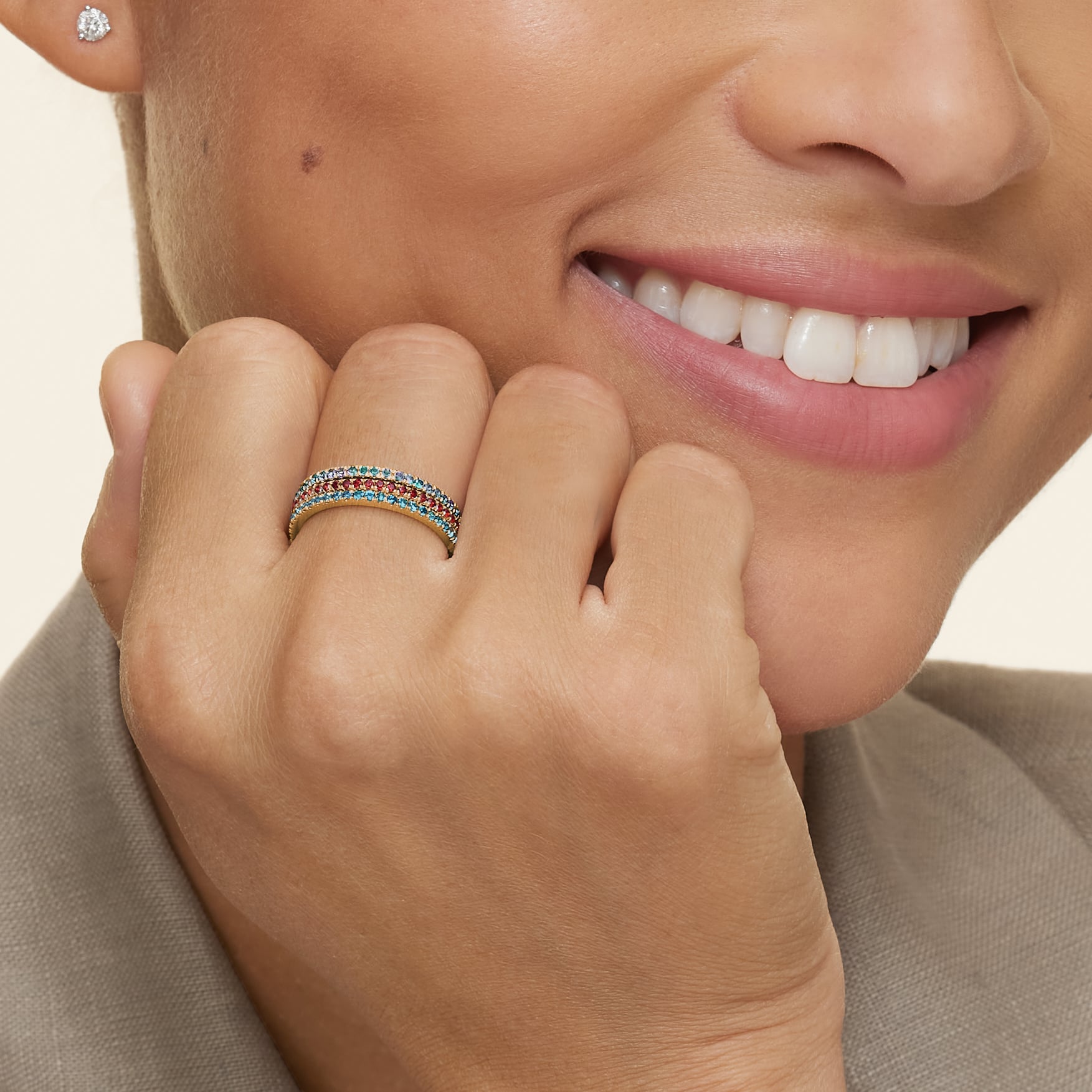 Luxe Ballad London Blue Topaz Ring Yellow Gold 18k Wedding Band