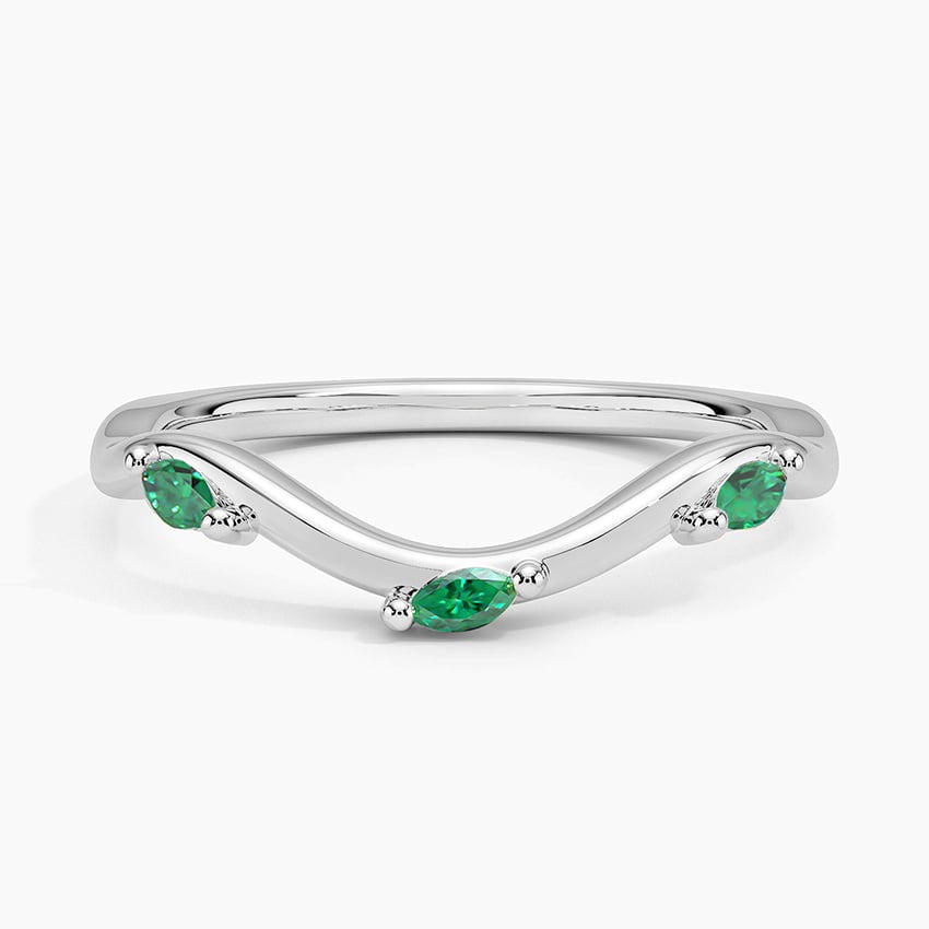 Willow Contour Lab Emerald Ring Platinum Wedding Band
