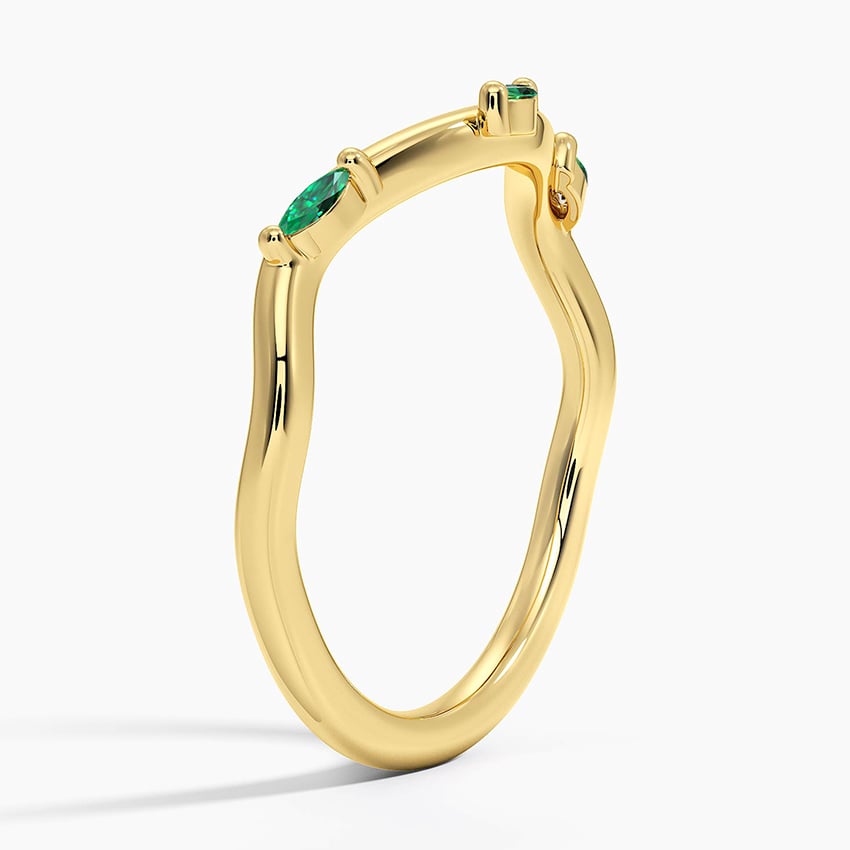 Willow Contour Lab Emerald Ring Yellow Gold 18k Wedding Band