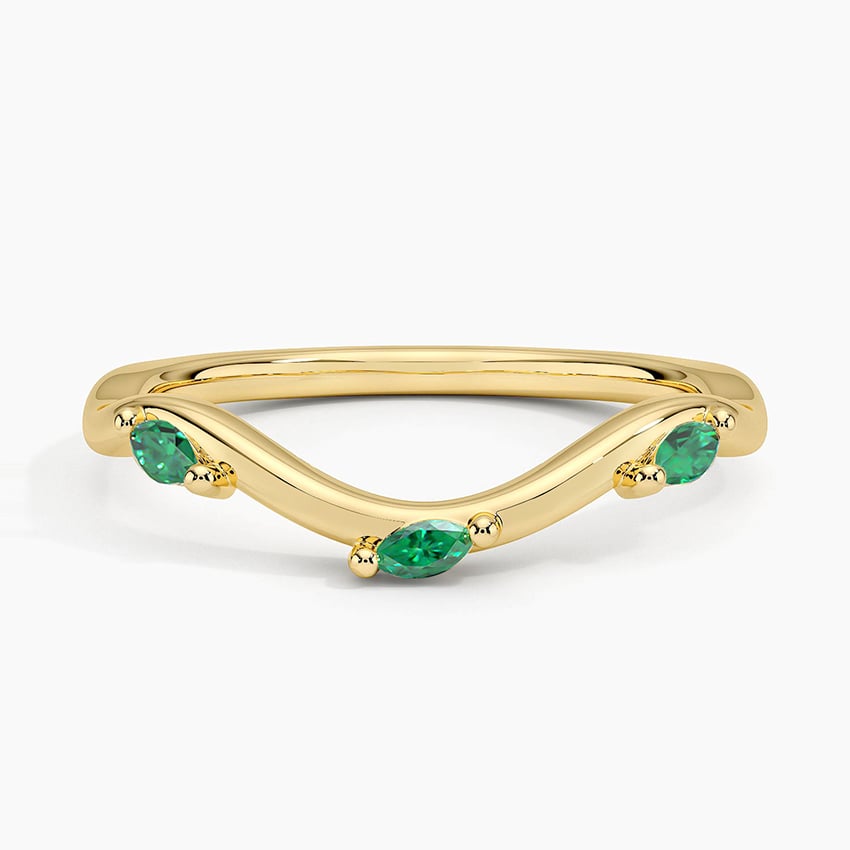 Willow Contour Lab Emerald Ring Yellow Gold 18k Wedding Band