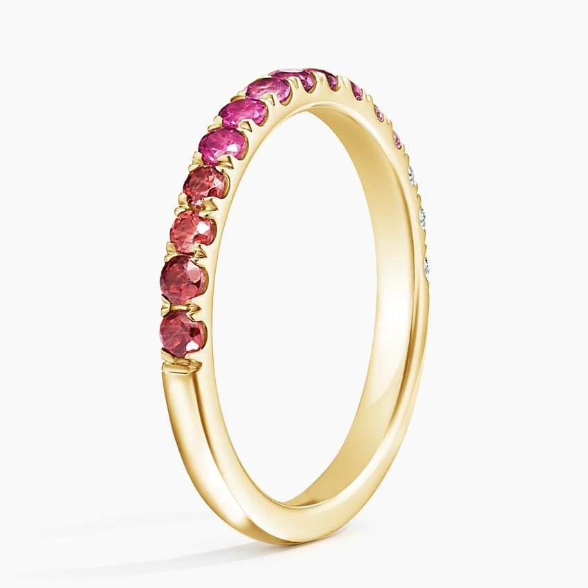 Burgundy Ombre Ring Yellow Gold 18k Wedding Band