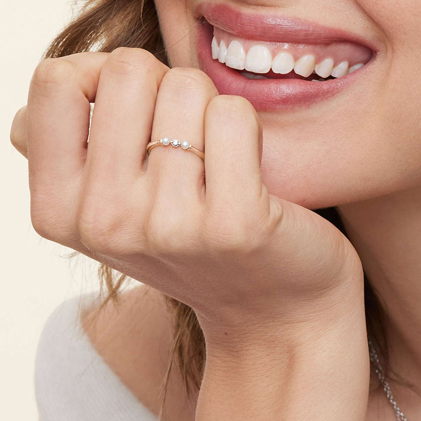 Marlene Freshwater Cultured Pearl and Diamond Ring Rose Gold 18k Wedding Band