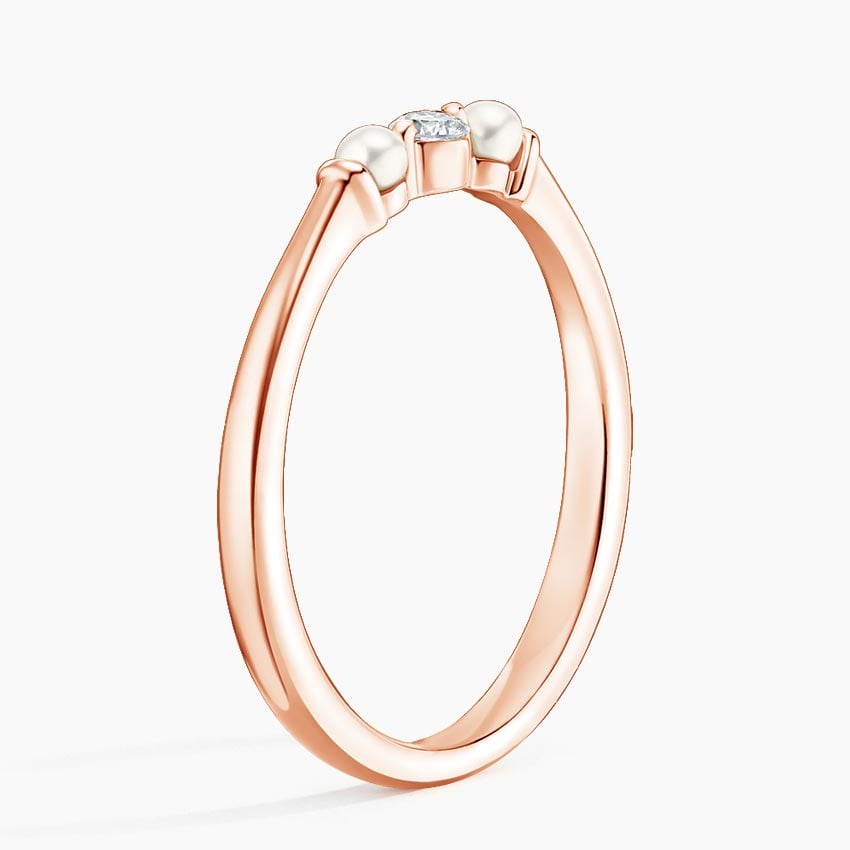 Marlene Freshwater Cultured Pearl and Diamond Ring Rose Gold 18k Wedding Band
