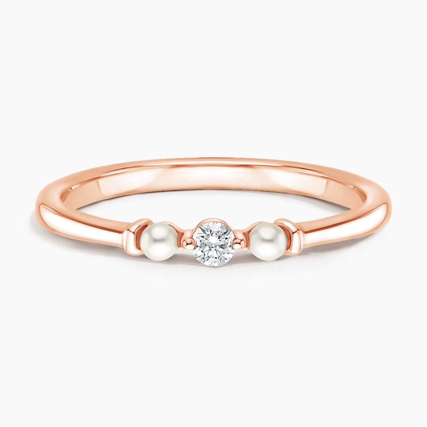 Marlene Freshwater Cultured Pearl and Diamond Ring Rose Gold 18k Wedding Band