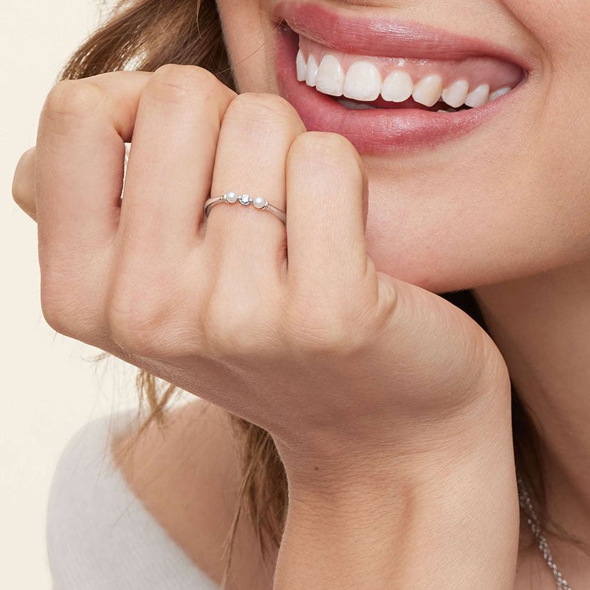 Marlene Freshwater Cultured Pearl and Diamond Ring Platinum Wedding Band