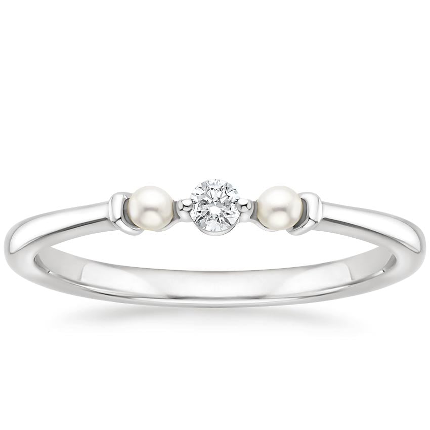 Marlene Freshwater Cultured Pearl and Diamond Ring Platinum Wedding Band
