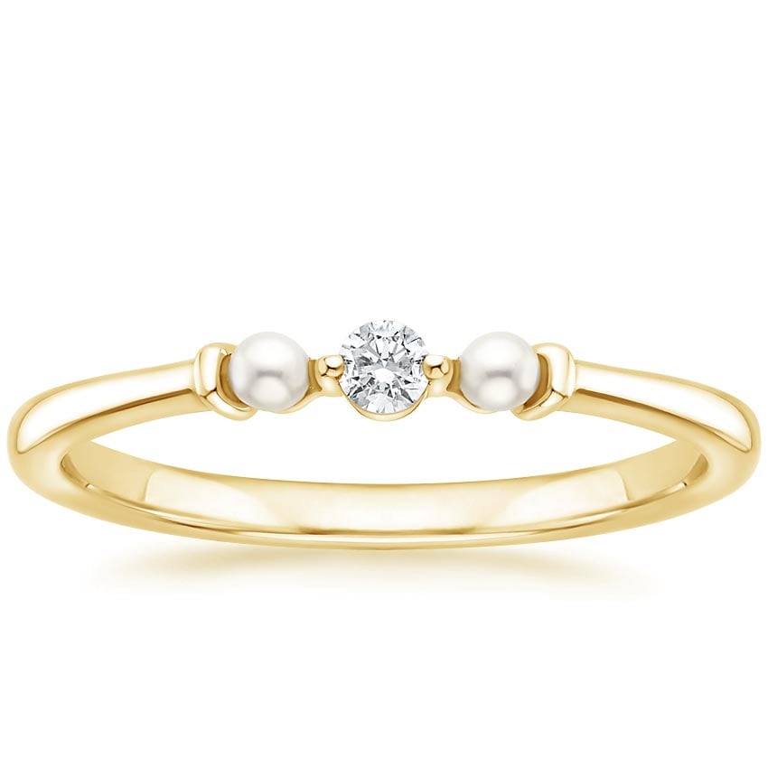 Marlene Freshwater Cultured Pearl and Diamond Ring Yellow Gold 18k Wedding Band