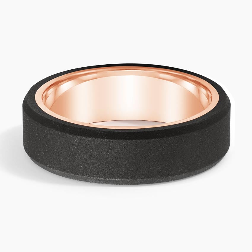 Jett Black 7mm Wedding Ring Rose Gold 18k Wedding Band