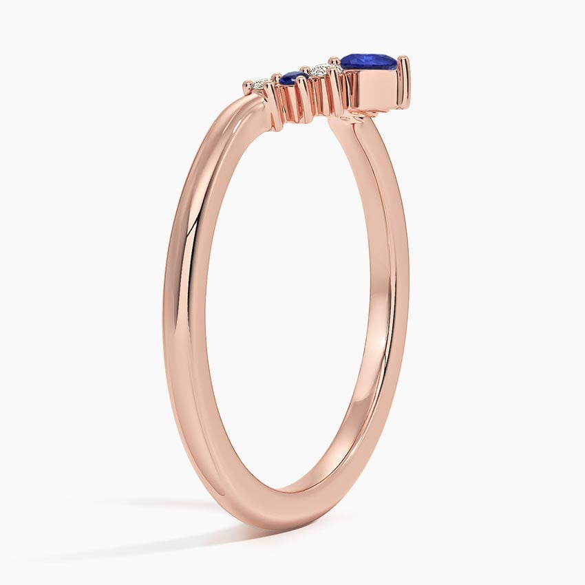 Lunette Sapphire and Diamond Contoured Ring Rose Gold 18k Wedding Band